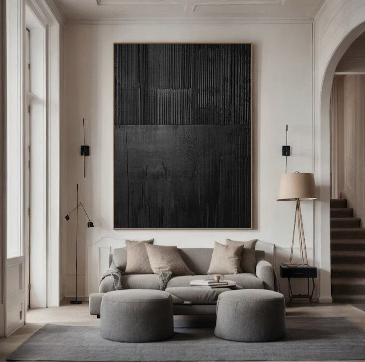 Large Black Abstract Textured Painting – 3D Wall Art Decor – Abstract Painting