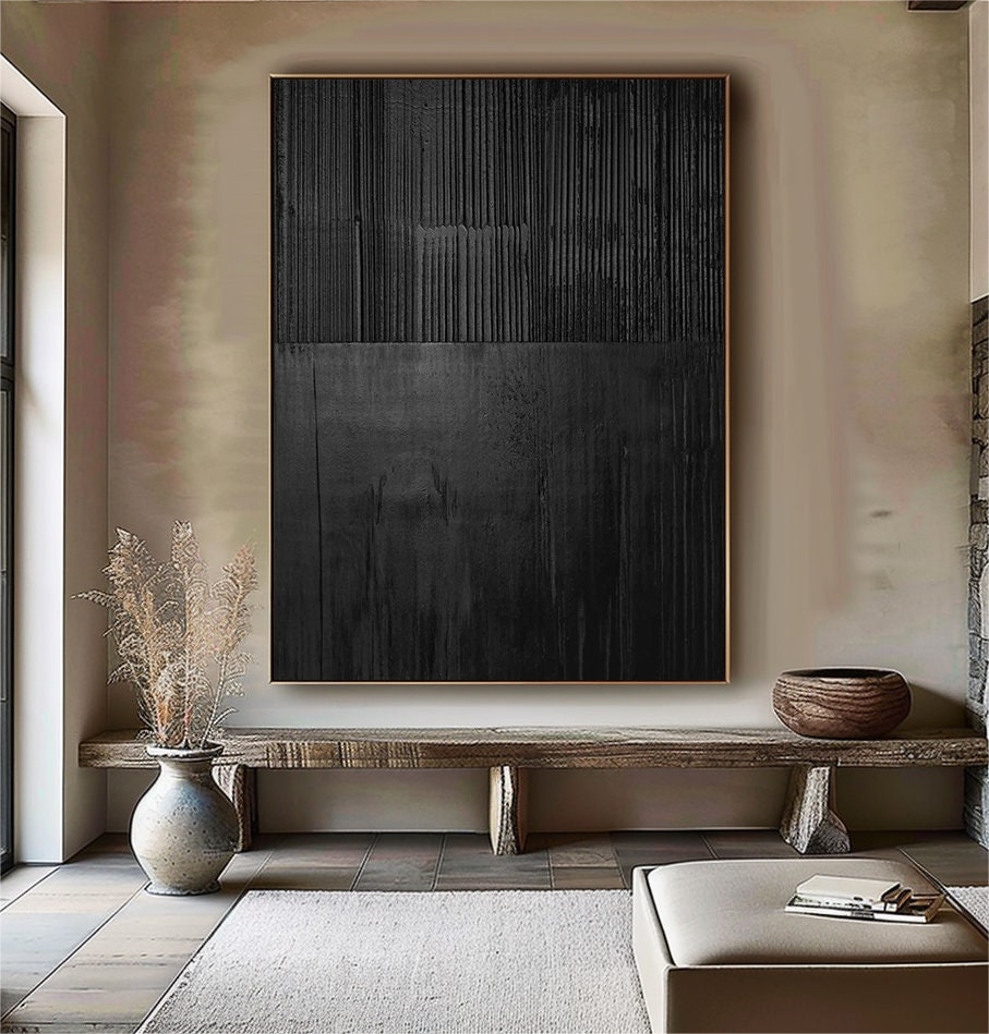 Large Black Abstract Textured Painting – 3D Wall Art Decor – Abstract Painting