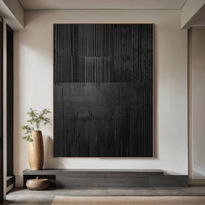 Large Black Abstract Textured Painting – 3D Wall Art Decor – Abstract Painting