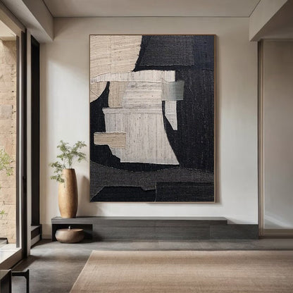 Black Abstract Textured Canvas Painting – Large Minimalist Wall Art – Abstract Painting