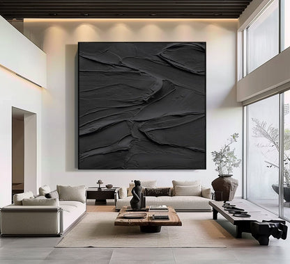 Black 3D Textured Wall Art – Minimalist Painting – Abstract Painting
