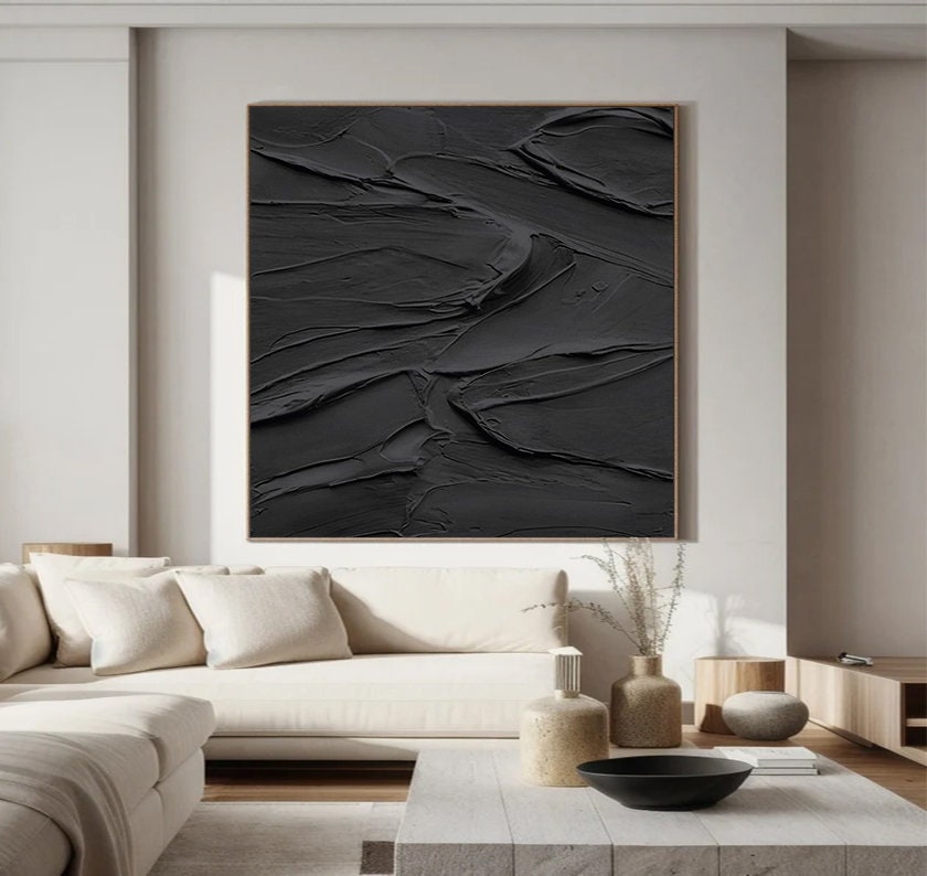 Black 3D Textured Wall Art – Minimalist Painting – Abstract Painting