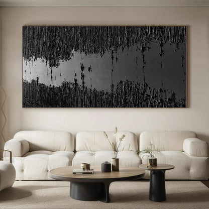 Large Black Abstract Painting Black Wall Art Black plaster art Black textured