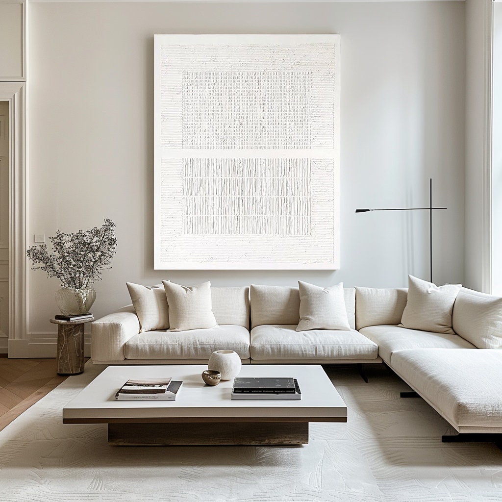 Personalized White Abstract Painting – Large Minimalist Textured Wall Art – Custom Painting
