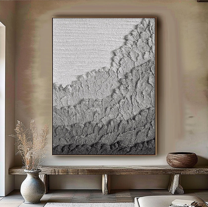 Black Textured Abstract Painting – Large 3D Wall Decor