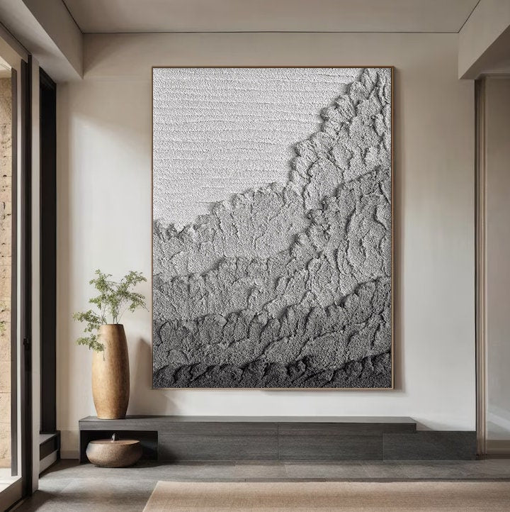 Black Textured Abstract Painting – Large 3D Wall Decor