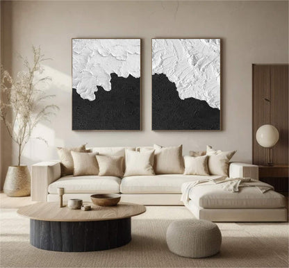 Black & White Textured Wall Art – Set of 2 Minimalist Paintings – Abstract Painting