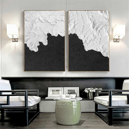 Black & White Textured Wall Art – Set of 2 Minimalist Paintings – Abstract Painting