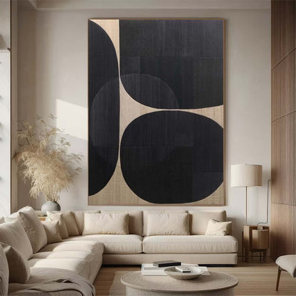 Black Abstract Painting on Canvas – Minimalist Wabi-Sabi Wall Art