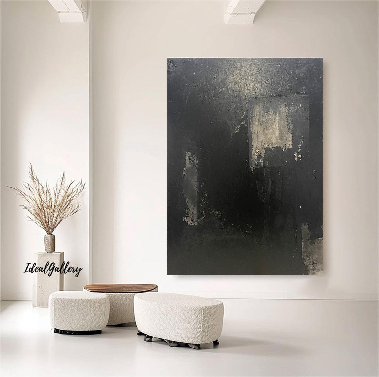 Large Black Abstract Painting – Textured Wabi-Sabi Wall Art