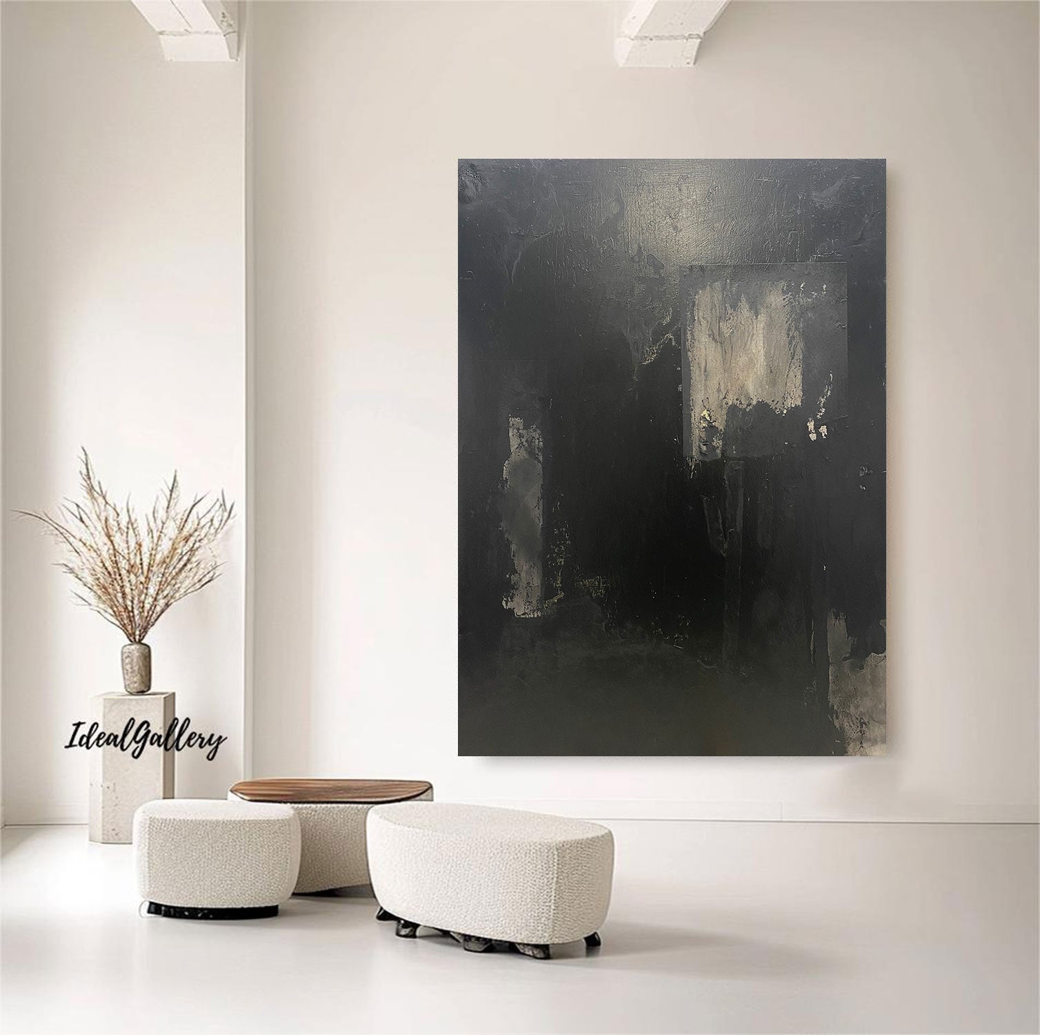 Large Black Abstract Painting – Textured Wabi-Sabi Wall Art