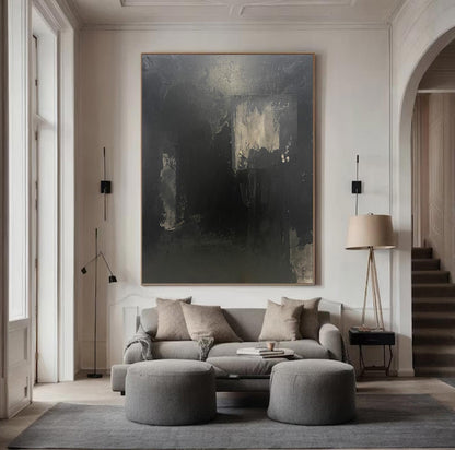 Large Black Abstract Painting – Textured Wabi-Sabi Wall Art