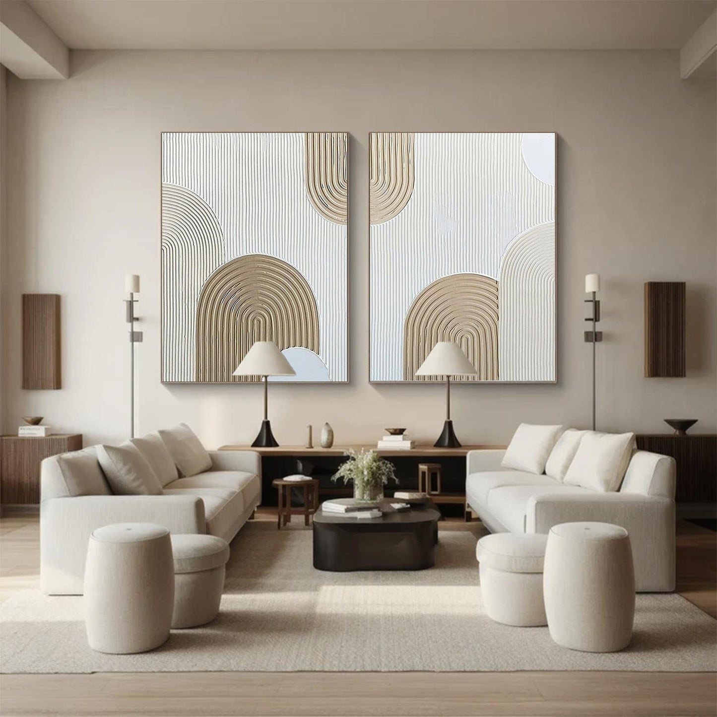 Beige Arch Painting Set – Minimalist Abstract Art (Unstretched) Canvas – Abstract Painting