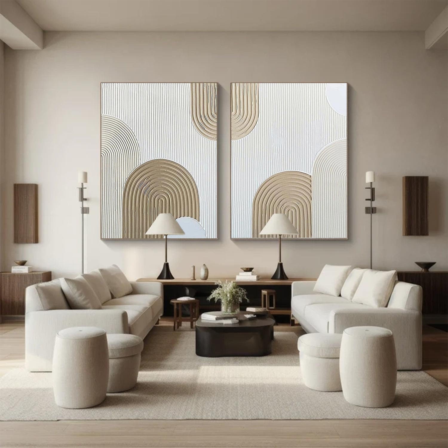 Beige Arch Painting Set – Minimalist Abstract Art (Unstretched) Canvas – Abstract Painting