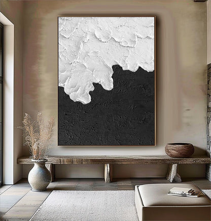 Textured Black and White Abstract Painting – Modern Minimalist Wall Art