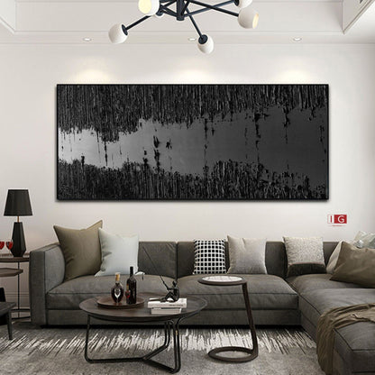 Large Black Abstract Painting Black Wall Art Black plaster art Black textured