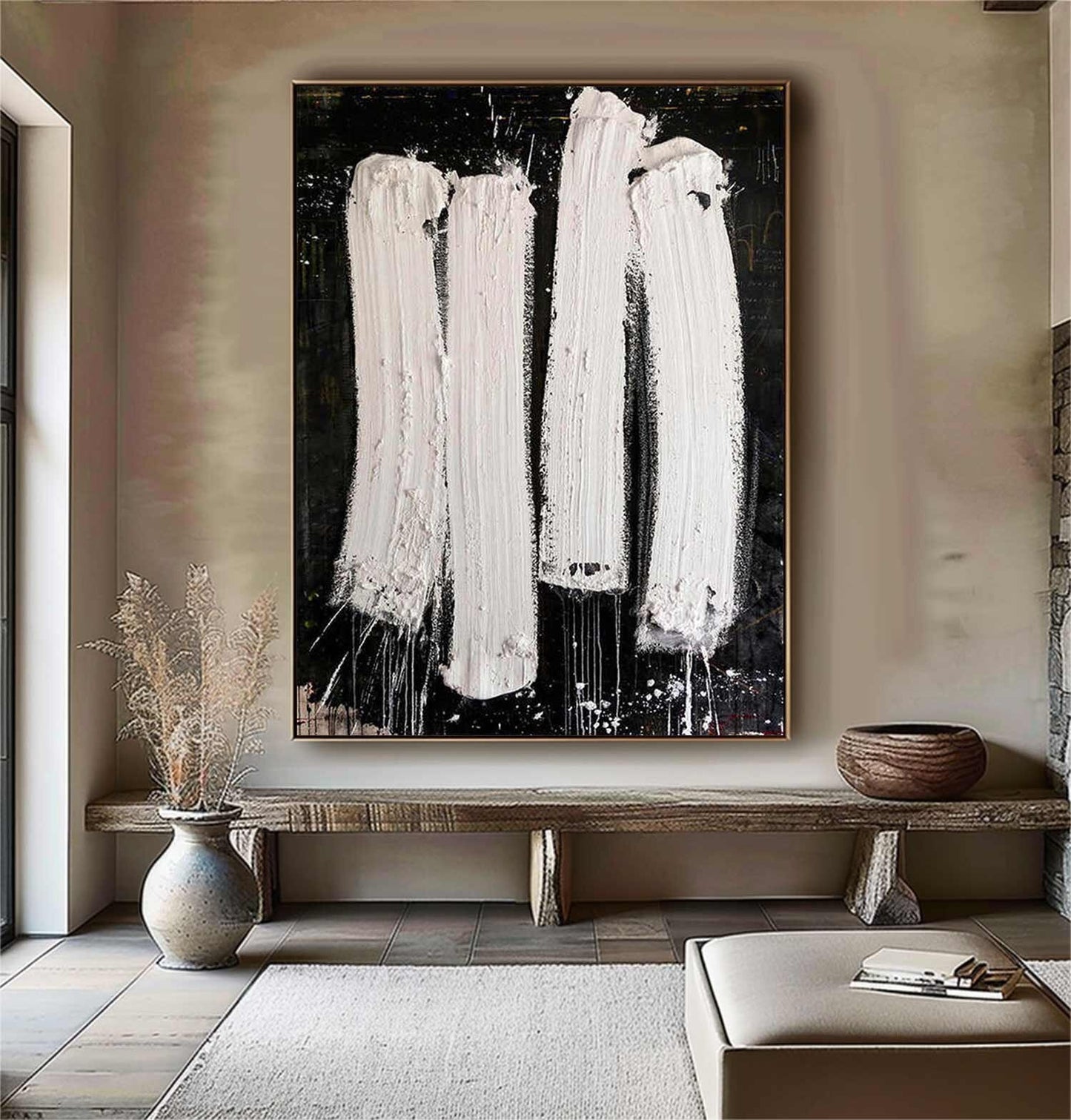 Black and White Textured Abstract Painting – Contemporary Wall Art