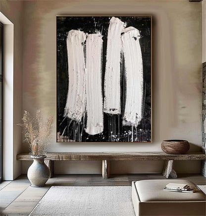 Black and White Textured Abstract Painting – Contemporary Wall Art