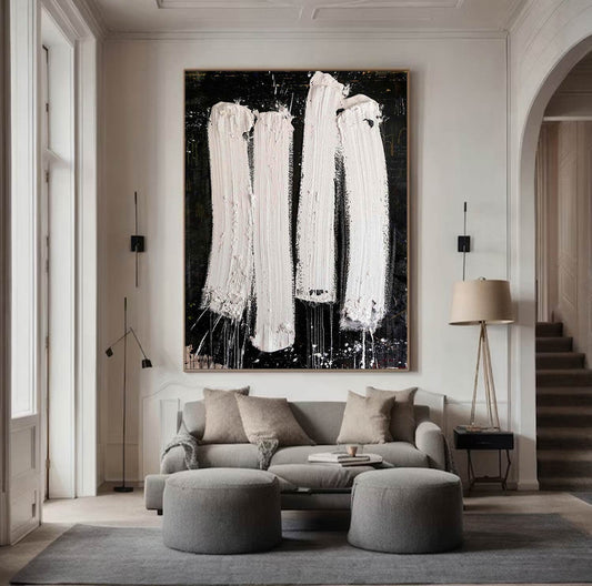 Black and White Textured Abstract Painting – Contemporary Wall Art
