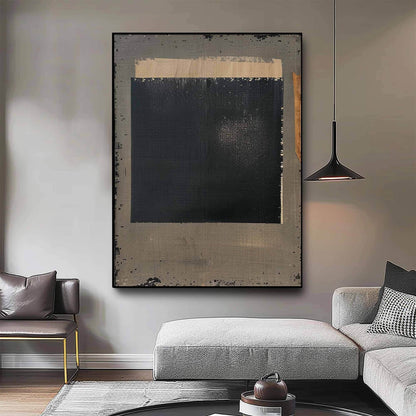 Black Taupe Abstract Wall Art Raw Edge Texture Canvas Painting for Modern Office Decor