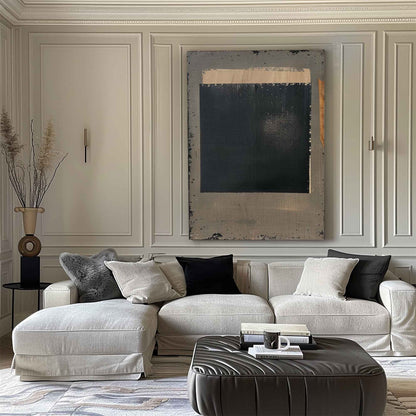 Black Taupe Abstract Wall Art Raw Edge Texture Canvas Painting for Modern Office Decor
