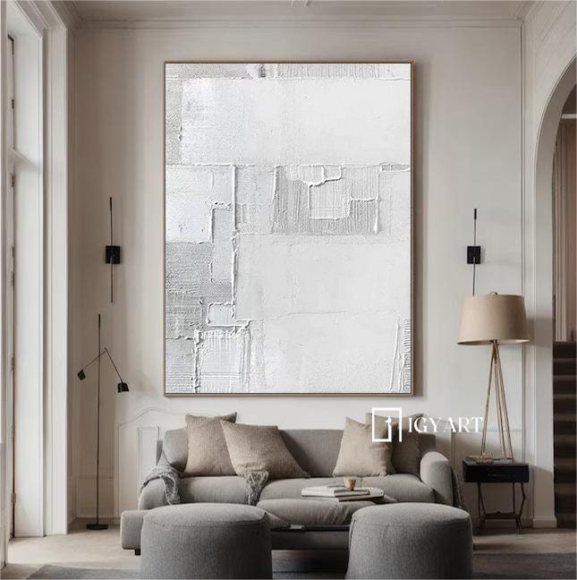 Textured Grey and White Abstract Painting – Minimalist Wall Art