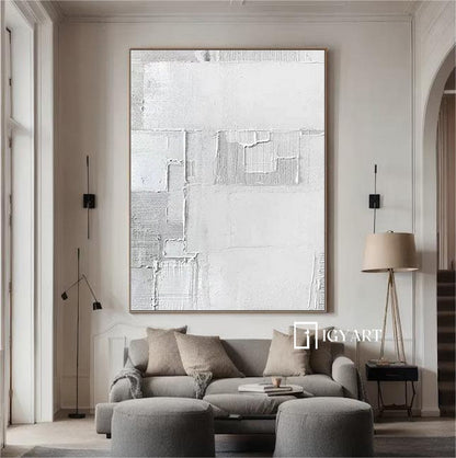 Textured Grey and White Abstract Painting – Minimalist Wall Art