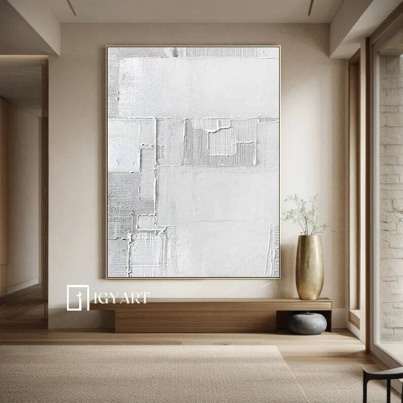 Textured Grey and White Abstract Painting – Minimalist Wall Art