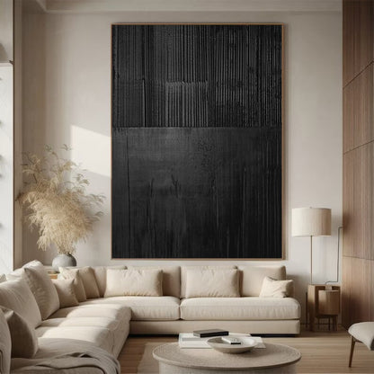 Large Black Abstract Textured Painting – 3D Wall Art Decor – Abstract Painting