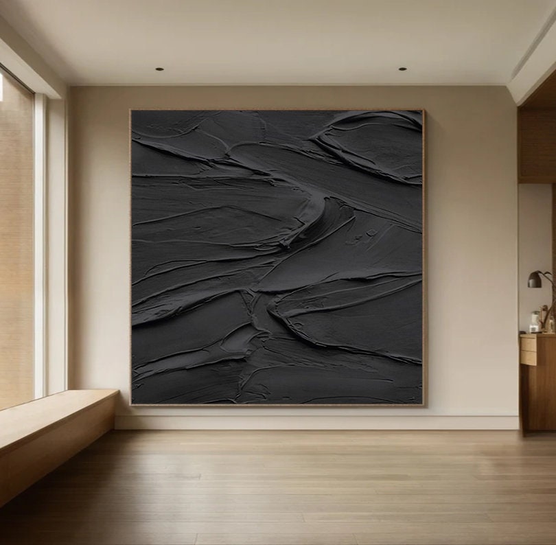 Black 3D Textured Wall Art – Minimalist Painting – Abstract Painting