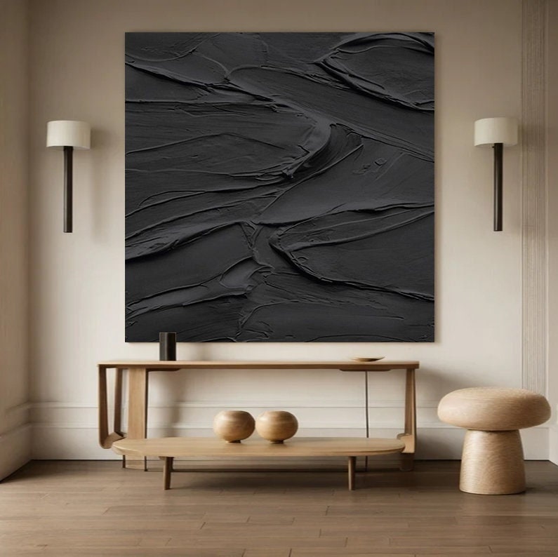 Black 3D Textured Wall Art – Minimalist Painting – Abstract Painting