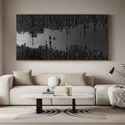 Large Black Abstract Painting Black Wall Art Black plaster art Black textured