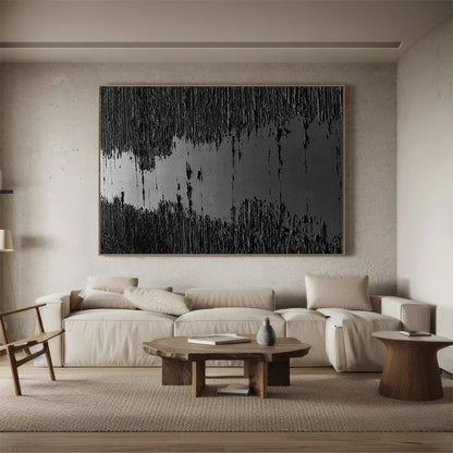 Large Black Abstract Painting Black Wall Art Black plaster art Black textured
