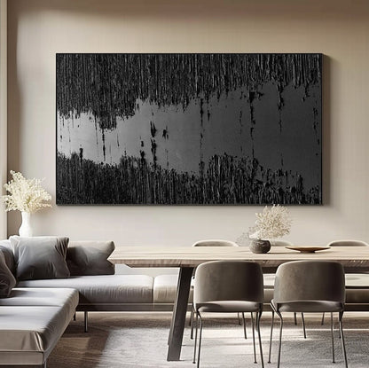 Large Black Abstract Painting Black Wall Art Black plaster art Black textured