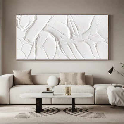 Textured White Mountain Painting – Framed Plaster Style Canvas Art – Abstract Painting