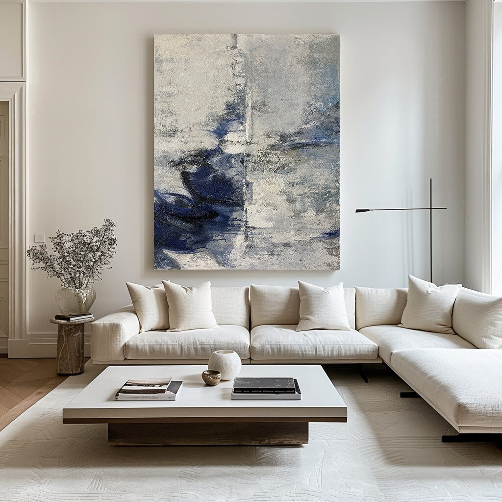 Minimalist Blue Abstract Painting on Canvas – Contemporary Wall Art