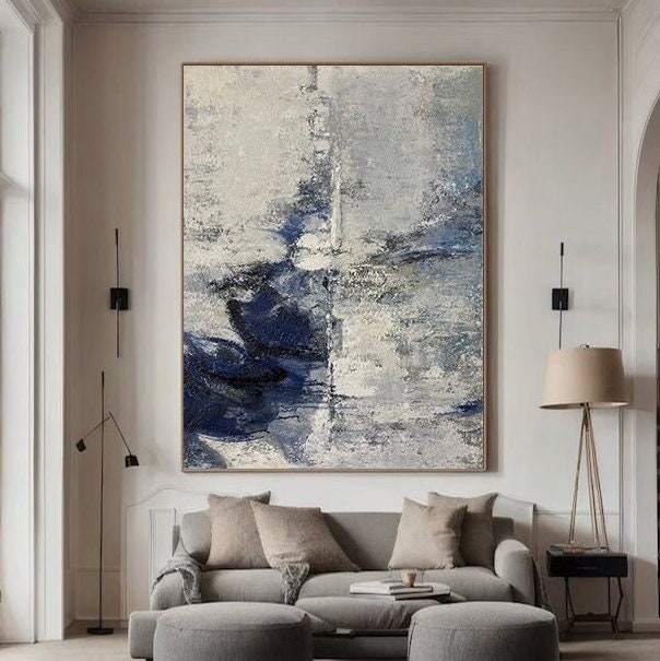 Minimalist Blue Abstract Painting on Canvas – Contemporary Wall Art