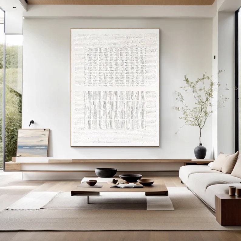 Personalized White Abstract Painting – Large Minimalist Textured Wall Art – Custom Painting