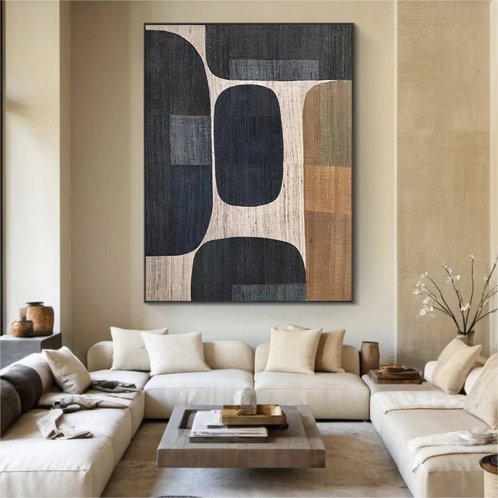 Black Beige Minimalist Canvas Art Black Beige Wabi-Sabi Wall Art Black Beige – Abstract Painting