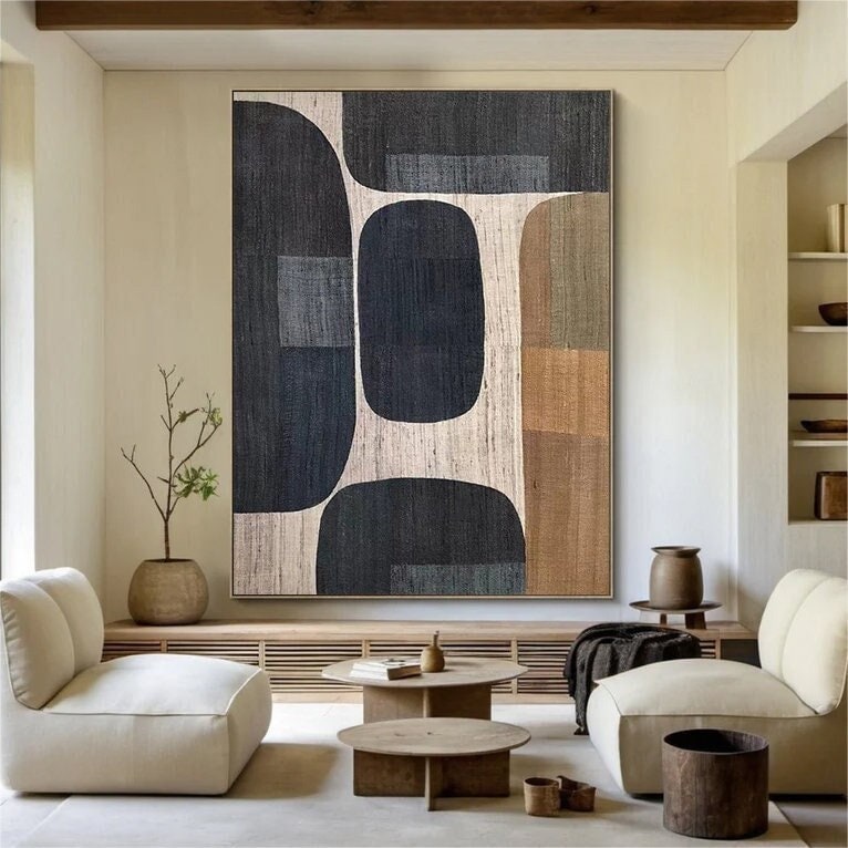 Black Beige Minimalist Canvas Art Black Beige Wabi-Sabi Wall Art Black Beige – Abstract Painting