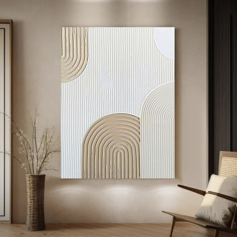 Beige and white 3D Minimalist Painting Large Beige and white Art Beige – Abstract Painting