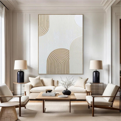 Beige and white 3D Minimalist Painting Large Beige and white Art Beige – Abstract Painting