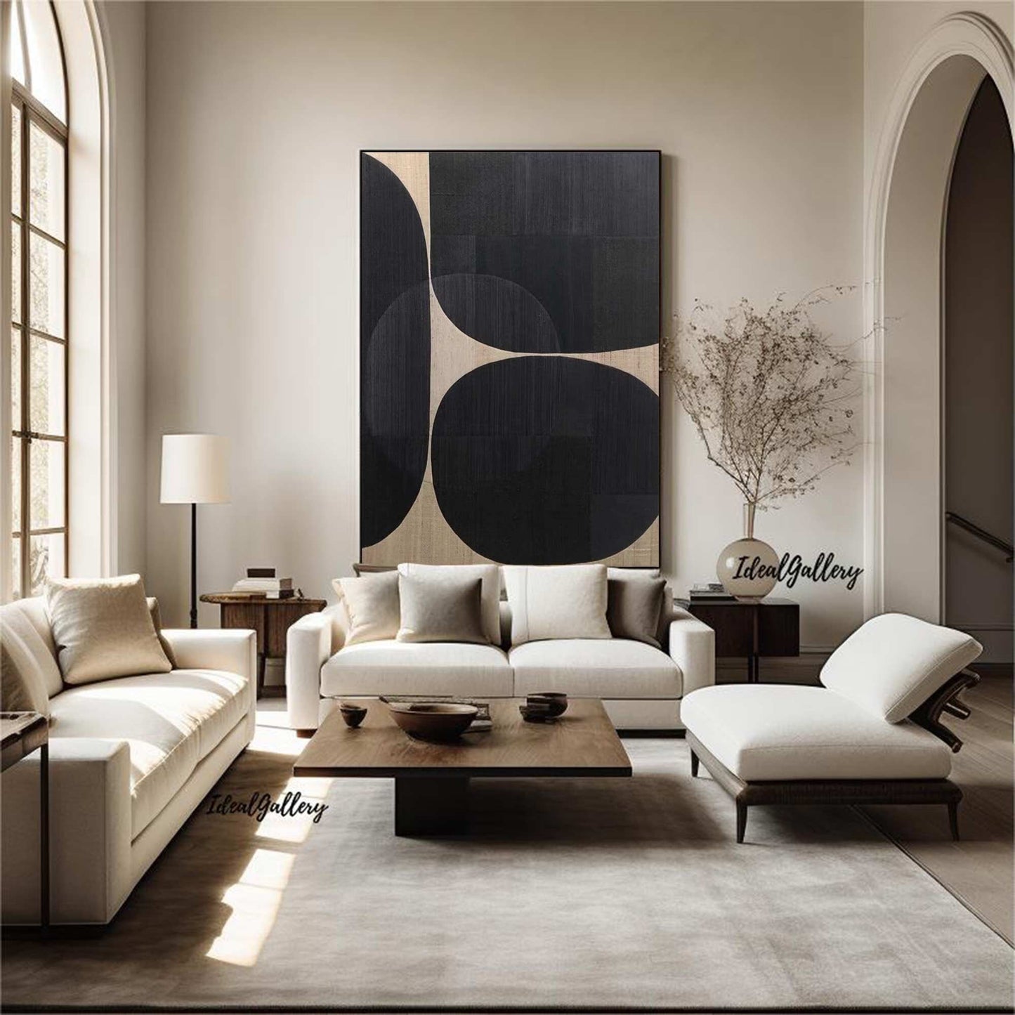 Black Abstract Painting on Canvas – Minimalist Wabi-Sabi Wall Art