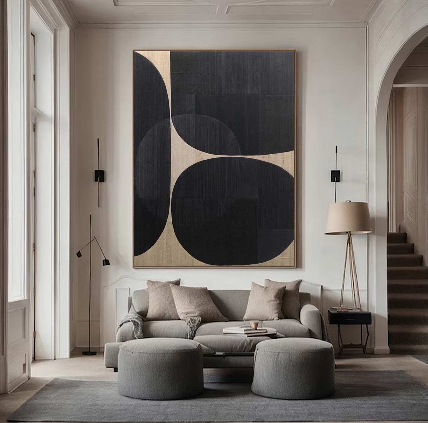 Black Abstract Painting on Canvas – Minimalist Wabi-Sabi Wall Art