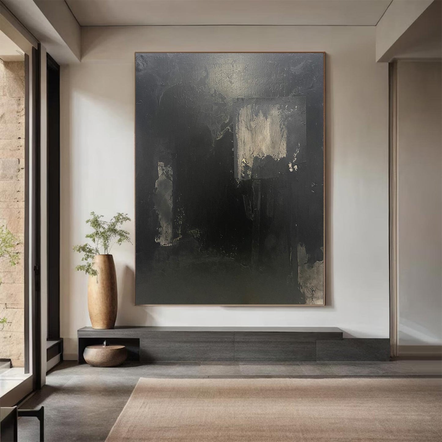 Large Black Abstract Painting – Textured Wabi-Sabi Wall Art
