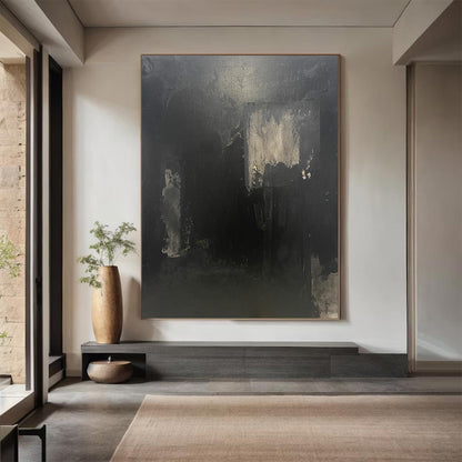 Large Black Abstract Painting – Textured Wabi-Sabi Wall Art