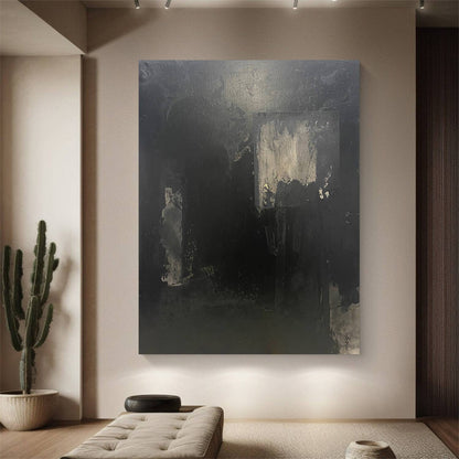 Large Black Abstract Painting – Textured Wabi-Sabi Wall Art
