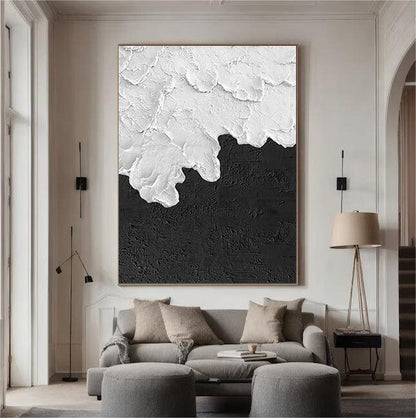 Textured Black and White Abstract Painting – Modern Minimalist Wall Art