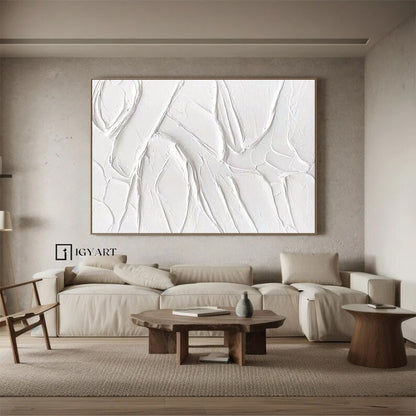Large White Textured Painting – Minimalist Abstract Plaster Art – Abstract Painting