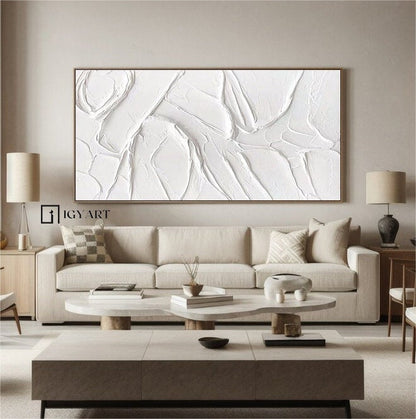 Large White Textured Painting – Minimalist Abstract Plaster Art – Abstract Painting